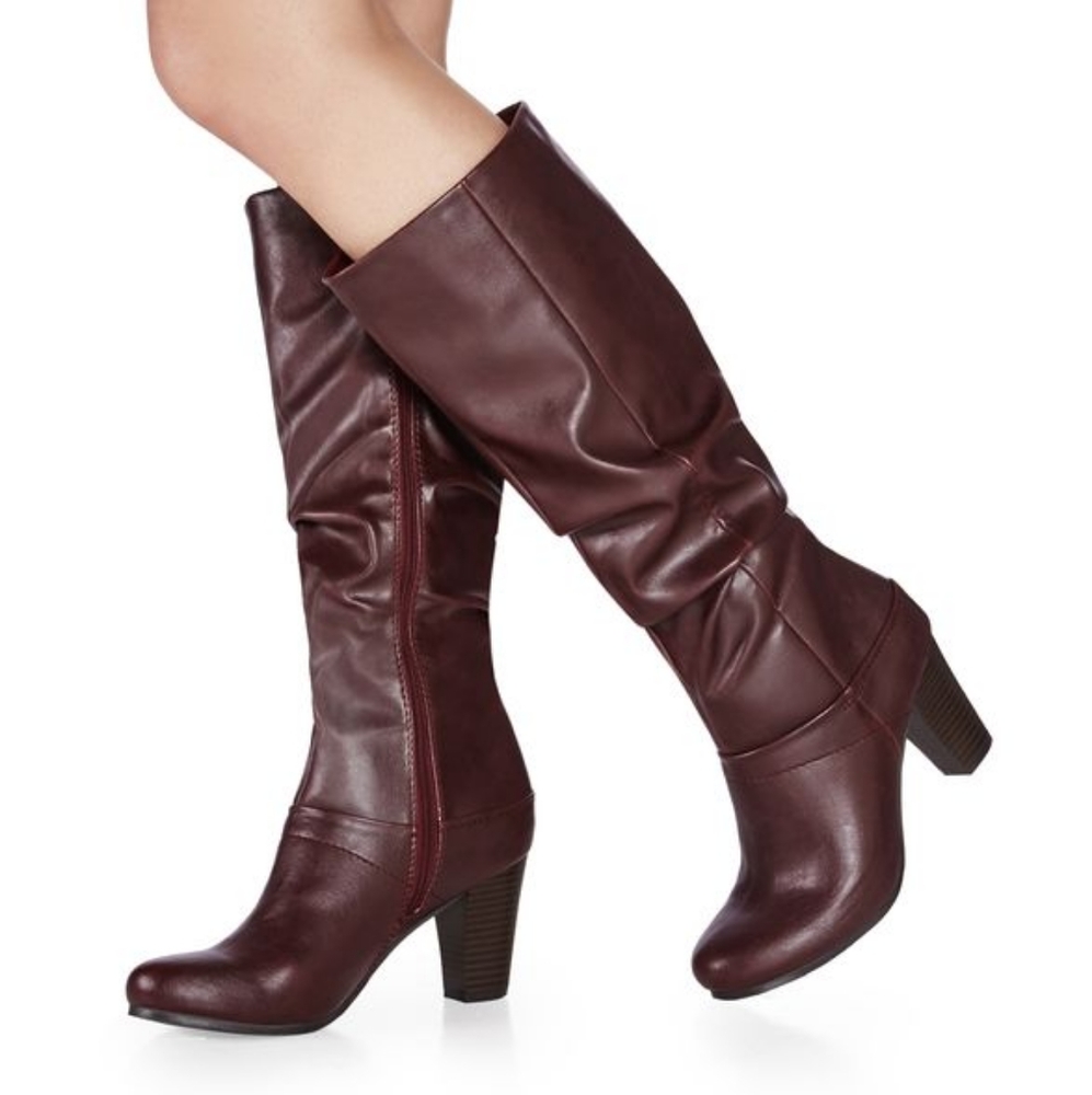 Justfab Women's Helen Tall Heeled Boot in Burgundy size 8.5